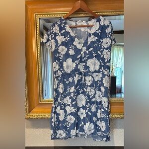 Gap Blue & White Floral Elastic Waist Dress - Size L